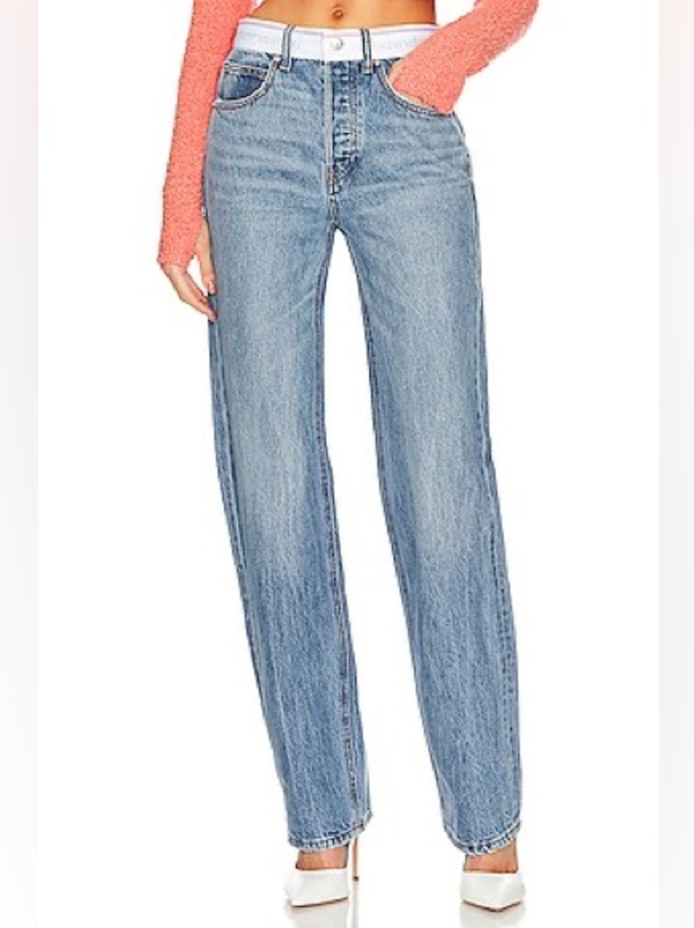 Alexander Wang Logo Mid Rise Relaxed Straight Jean Light Indigo - size 26
